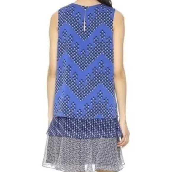 Diane Von Furstenberg Liza Geometric Cocktail Dress Layered Silk Crepe Ruffle - Picture 3 of 15